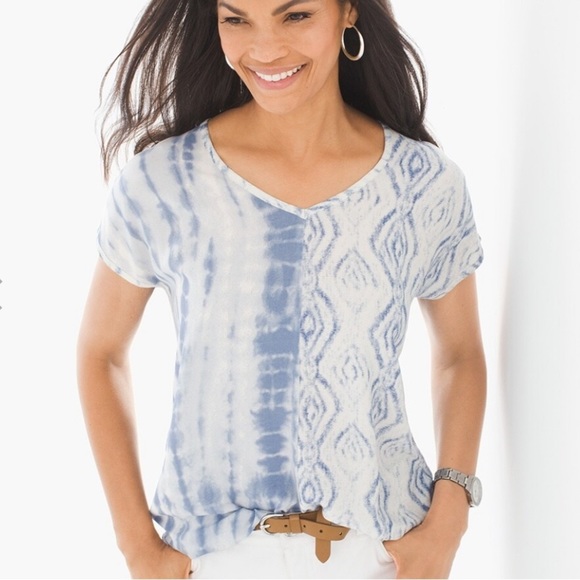 Chico's Tops - CHICO’S Diamond Tie-Dye Top Coastal Linen Blend Size 1 Medium US 8